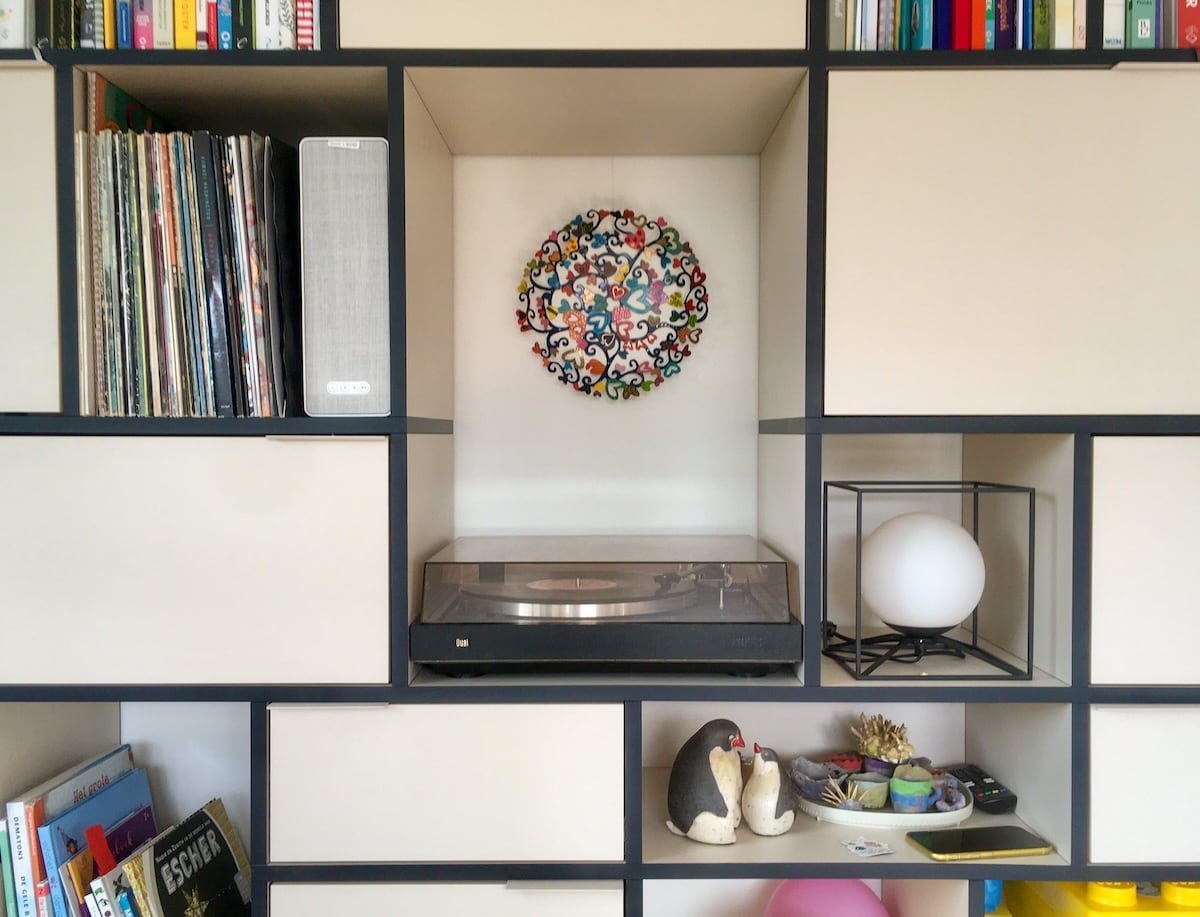 Record player and the Symfonisk bookshelf speaker.